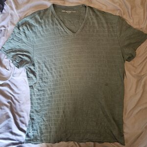 John Varvatos USA Slub Cotton V-Neck Tee – Olive/Charcoal – Size L